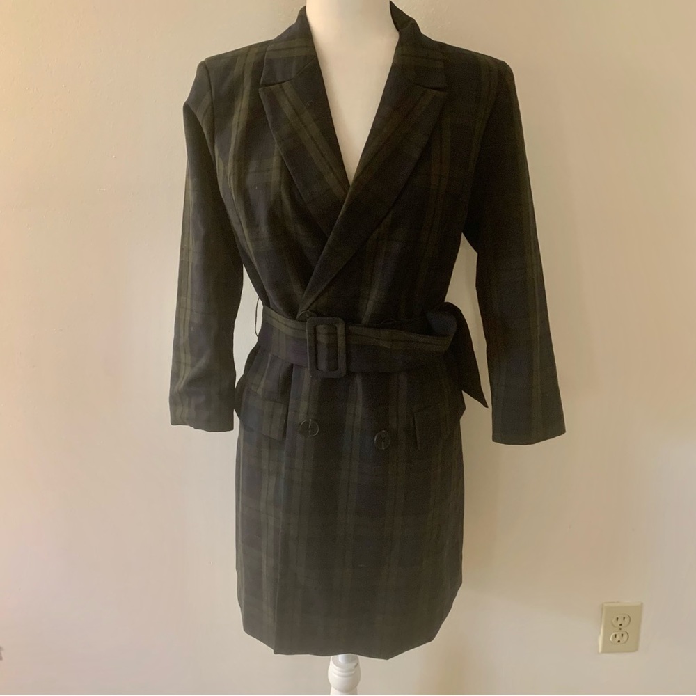 Mango Casual Belted Plaid Check Trench Coat - Picture 3 of 16
